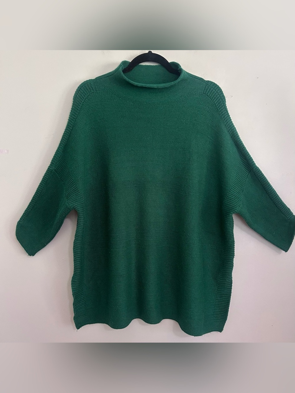 Kerisma Green Mock Neck Dolman Sweater OS Mercerized Wool Oversized Cozy Chic